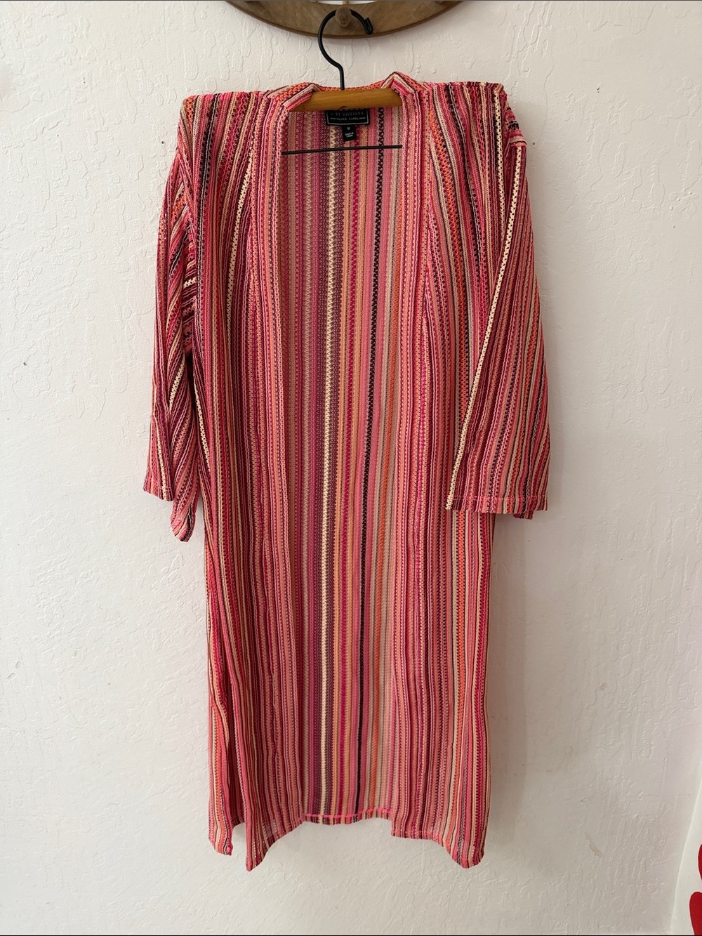 G by giuliana black label Pink Orange Crochet Overlay Open Front Duster L - Picture 3 of 3
